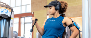 An African American woman exercising.