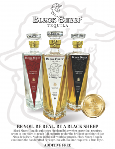Image: Three bottles of Black Sheep Tequila showcasing their Triple Still Award.