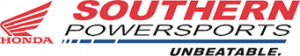 Logo that reads southern honda powersports with honda wing logo mark to the left.