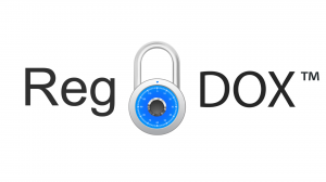 Logo for RegDOX Solutions Showings its Name and Padlock for Security Between Reg and DOX