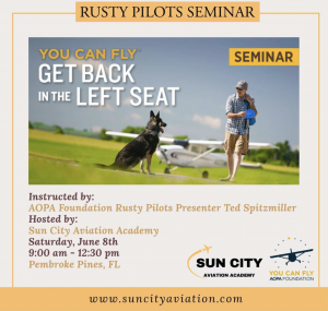 Flyer for the AOPA Rusty Pilots Seminar taking place on June 8, 2024