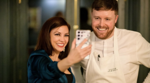 Karen Gamba with Masterchef winner, Chef Steven Edwards at ExV Connect private dinner.