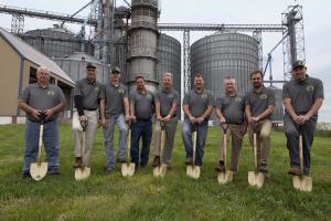 Alliance Feed Groundbreaking Ceremony (left to right)Jerel Shively, Dennis Shively, Andrew Shively, Chris Kenyon, Kevin Still, Adam Shively, Dewey, Trent Shively, and Ben Shively