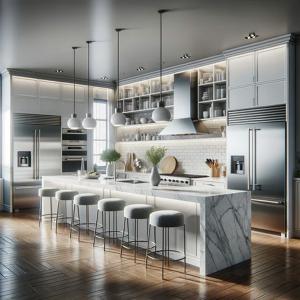 An AI-generated photo of a modern kitchen.