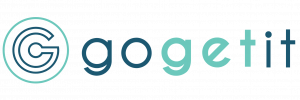 Logo of GoGetIt, a utility management company. The logo features a stylized 'G' inside a circle on the left, with the word 'gogetit' written in lowercase letters to the right. The design uses shades of blue and teal, conveying a modern and professional lo