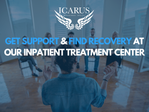 A man speaking in group therapy shows the concept that Icarus in Nevada provides safe, welcoming residential treatment programs in an upscale setting