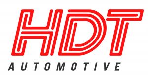 Capital letters HDT in red italicized font above the word Automotive in black font. This is the HDT Automotive Solutions logo.