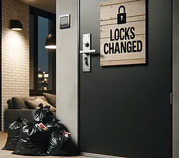 Apartment door with sign reading "locks changed"