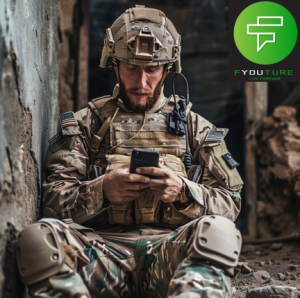 Ilustration of one of our heroes recording a message while deployed