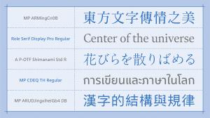 Morisawa Fonts Singapore New Selection of Fonts in Free Plan MP ARUDJingxiheiGb4 DB (Simplified Chinese)  MP ARMingCn0 B (Traditional Chinese)  A P-OTF Shimanami Std (Japanese)  Role Serif Display Pro Regular (Latin)  MP CDEQ TH Regular (Thai)
