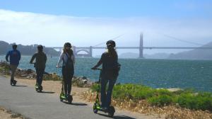 Electric Scooter Tours heading to Golden Gate Bridge from Fisherman's Wharf