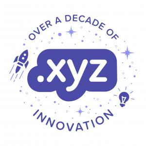 .xyz logo in light purple, surrounded by a rocket ship, light bulb, stars, and the text "Over a decade of innovation"