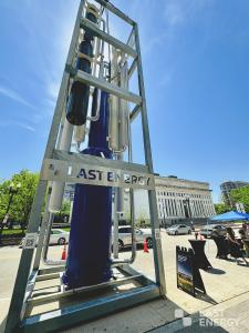 Last Energy's reactor prototype displayed outside a data center conference in Washington, D.C.
