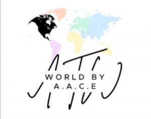 World By A.A.C.E Logo, it has a map in the background with the countries in different colors.