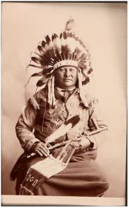 Cabinet card signed by Sioux Chief Rain-In-The-Face, who personally killed Gen. George A. Custer at Little Big Horn, as confessed to a missionary on his deathbed (est. $10,000-$20,000).