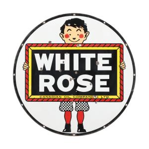 What would a Miller & Miller petroliana auction be without a White Rose Gasoline round dealer sign, 4 feet in diameter, featuring the iconic ‘Boy and Slate’ graphic? (est. CA$9,000-$12,000).
