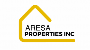 Logo of ARESA Properties Inc. written in black text with a yellow house outline around it