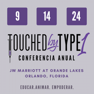 La gran anticipada Conferencia Anual de Touched by Type 1 está a la esquina! Únete a Touched by Type 1, Septiembre 14, 2024 en el JW Marriott en Grande Lakes en Orlando, Florida para un día animador para todos esos tocados por el tipo 1.