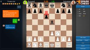 SparkChess in a multiplayer game with a diagram board and chat