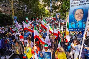 Protesters gather in Berlin to spread the message: "In Iran, under the ruling religious fascism, it is not time for elections, but for a revolution. Our choice is very clear: the abolition of the clerical regime and the establishment of a democratic republic."