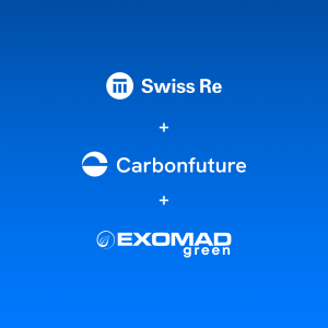 Swiss Re, Carbonfuture and Exomad Green logos