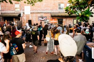 Boundless Joy performing at Make Music Salem 2023 in alley