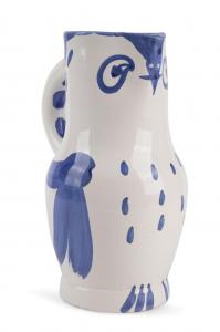 Pablo Picasso for Madoura ‘Hibou’ (or owl) faience pitcher from 1954, 9 ¾ inches tall and decorated in medium blue on a white ground, marked and inscribed ‘Edition Picasso’ (est. $5,000-$10,000).