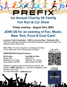 1st Annual Prefix Family 5K Fun Run and Car Show for Charity Scheduled for August 2nd.