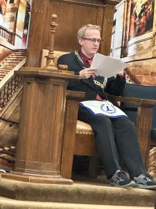 James Dobbs, Vice President of Wilmette Freemasons, Working Diligently in His Lodge Chair, Exemplifying Community Leadership and Dedication