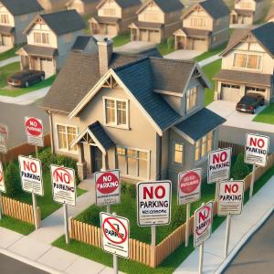 House with no parking signs outside