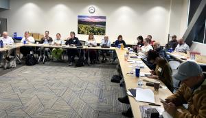 A group of people around a table voting on a rare disease core outcomes set.