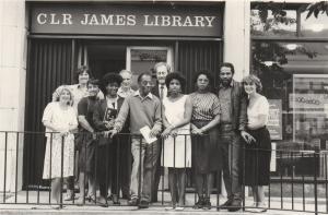 James Baldwin outside of the CLR James Library, Hackney in 1985