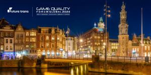 Sherif Adnan and Marta Debasa of Future Trans at the Game Quality Forum Global 2024, discussing AI-driven solutions for game quality assurance and localization.