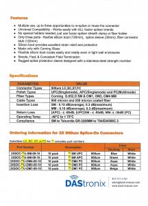 Optix-DAStronix 3 X 900 um Splice-On Connectors Specifications Ordering Information