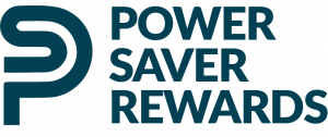 Power Saver Rewards Logo spelled out curved letters black and white in color