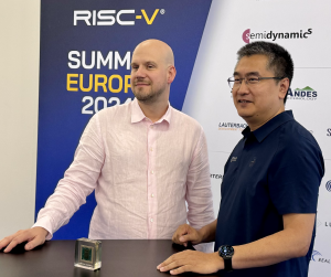Dr. Philipp Tomsich, Founder & Chief Technologist of VRULL and Andy Mei, CEO of Stream Computing introducing Vybium at the RISC-V Summit Europe.