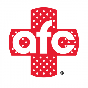 A red cross with a white background and a blue border. The text "AFC" is written in white letters above the cross, and the text "Urgent Care" is written in white letters below the cross. The text "New Garden" is written in white letters to the right of th