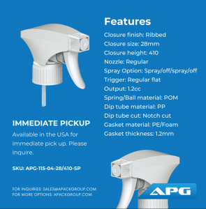 28/410 White Ribbed Trigger Sprayer Info Sheet