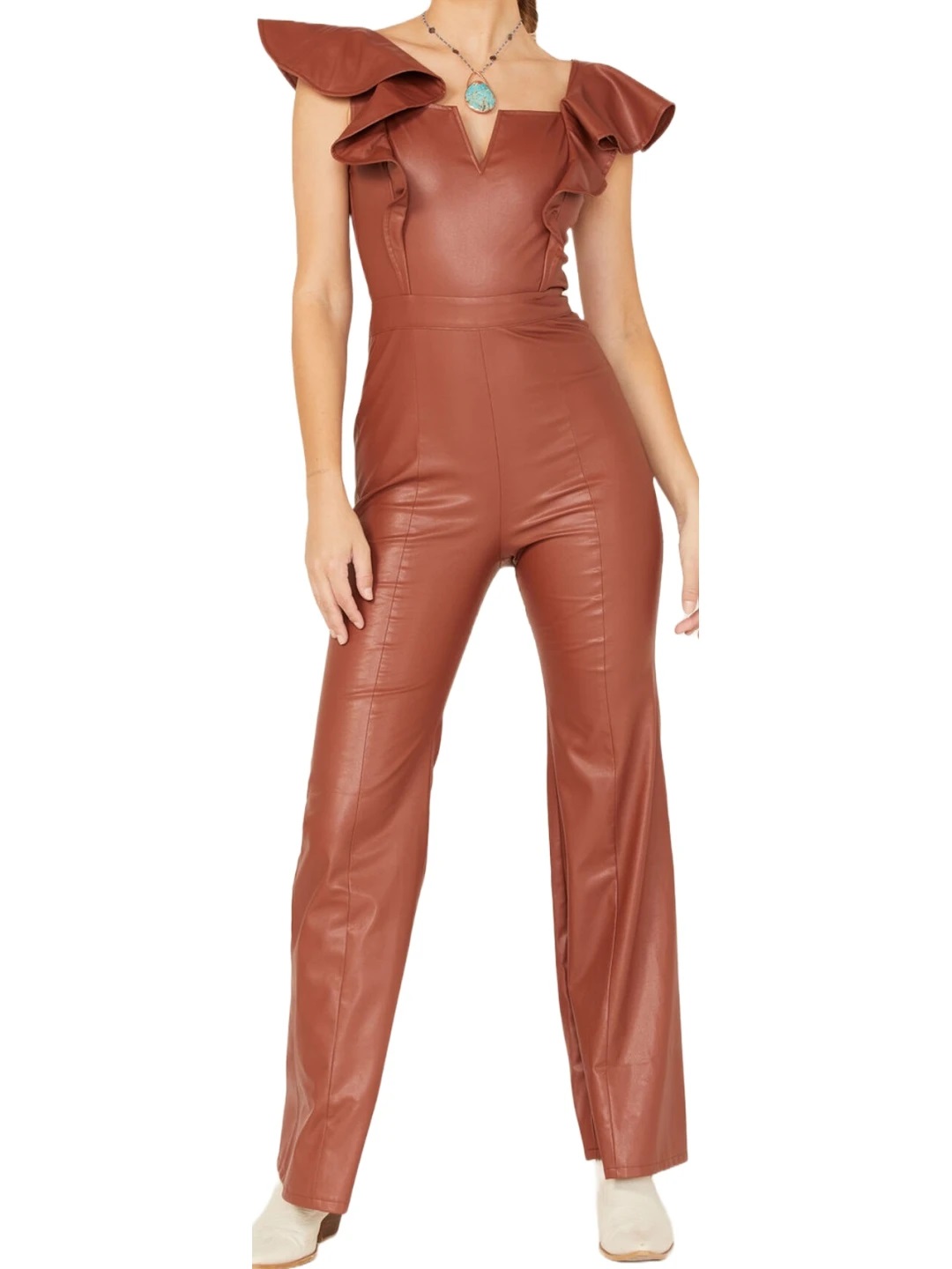 womens-brown-leather-jumpsuit