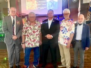 Former American Legion Post 291 Commanders Evin Planto, Doug Nye, Jess Lawson, and Jon Reynolds with Commander Brian Fleming (center).