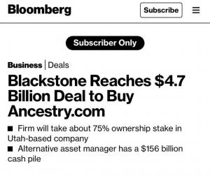 Blackstone Purchases Ancestry