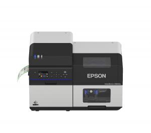 Epson CW-C800 printer with color label being printed