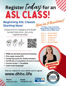 Flier with red geometric shapes and text of class schedule