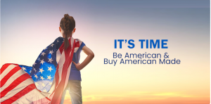 Image of a girl looking away saying itstime to Buy American