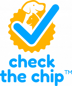 Check the Chip's logo of a happy dog and happy cat with a check mark and gold seal in the background