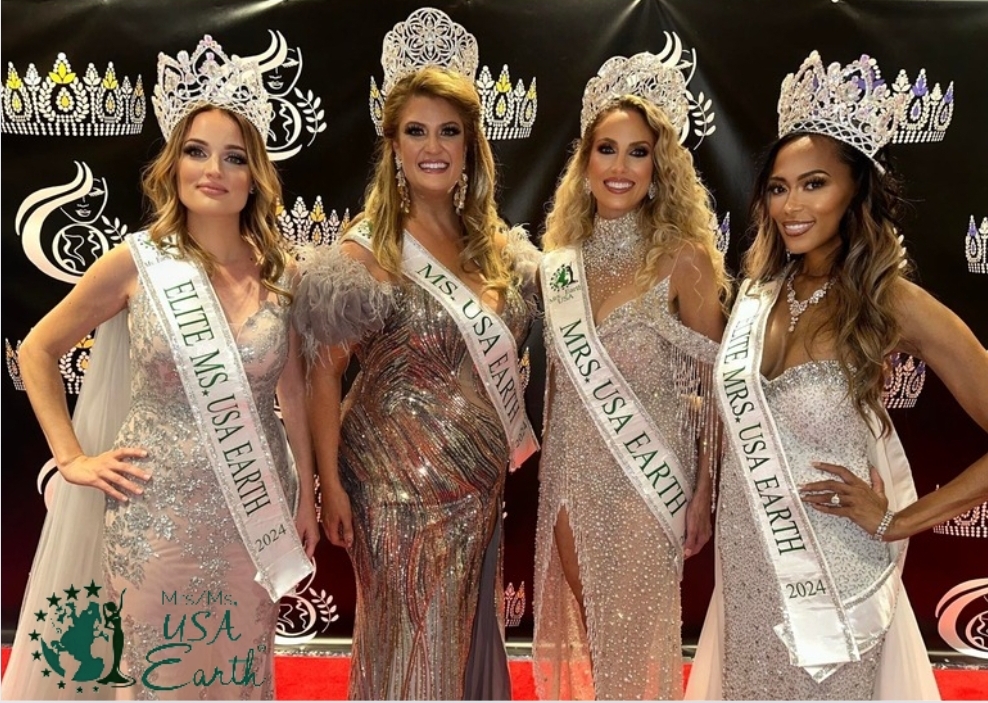 Pictured from left to right.  Ana Henshaw Crowned Elite Ms. USA Earth, Karli Sherman Crowned Ms. Earth USA 2024, Catherine Czaja Crowned Mrs. USA Earth 2024, Marchette Richardson-Smith Crowned was crowned Elite Mrs. USA Earth 2024.
