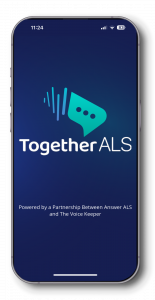 Image of the Together App Home Page with a graphic and the words Together ALS under