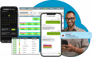 IT person using the OnPage phone application for chat collaboration, alerting, and on-call scheduling.