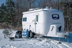 Oliver Travel Trailer Off Grid In the Snow Camping