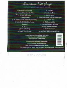 Back cover of AMERICAN FOLK SONGS listing titles and some credits